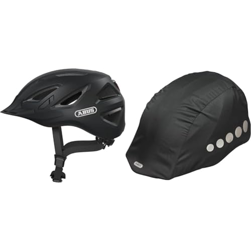 ABUS Stadthelm Urban-I 3.0 - Fahrradhelm mit Rücklicht, Schirm und Magnetverschluss & Regenkappe für Helme - Regenschutz mit dekorativen Reflektoren und Gummizug - wasserabweisend – Schwarz ABUS Stadthelm Urban-I 3.0 - Fahrradhelm mit Rücklicht, Schirm und Magnetverschluss & Regenkappe für Helme - Regenschutz mit dekorativen Reflektoren und Gummizug - wasserabweisend – Schwarz von ABUS