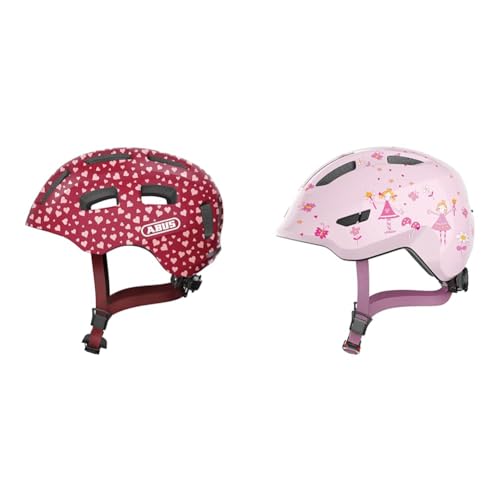 ABUS Unisex, Fahrradhelm, Rot (Cherry Heart), S (48-54 cm​) & Kinderhelm Smiley 3.0 - Fahrradhelm mit tiefer Passform von ABUS