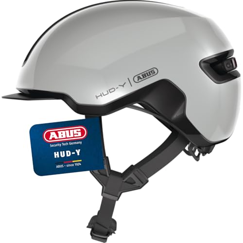 ABUS Urban Helm HUD-Y - mit magnetischem, aufladbarem LED-Rücklicht & Magnetverschluss - cooler Fahrradhelm für den Alltag - für Damen und Herren - Grau Glänzend, Größe L, L (57-61 cm) von ABUS