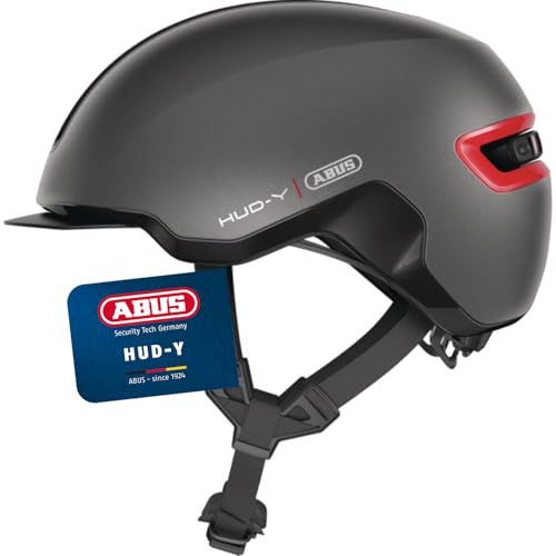 ABUS Urban Helm HUD-Y - mit magnetischem, aufladbarem LED-Rücklicht & Magnetverschluss - cooler Fahrradhelm für den Alltag - für Damen und Herren - Titan/Rot Matt, Größe M ABUS Urban Helm HUD-Y - mit magnetischem, aufladbarem LED-Rücklicht & Magnetverschluss - cooler Fahrradhelm für den Alltag - für Damen und Herren - Titan/Rot Matt, Größe M von ABUS