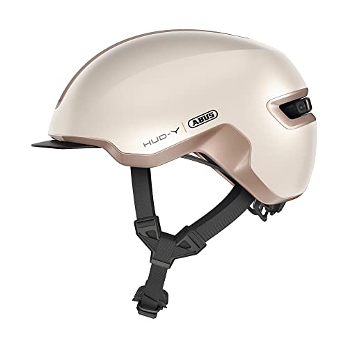ABUS Urban Helm HUD-Y - mit magnetischem, aufladbarem LED-Rücklicht & Magnetverschluss - cooler Fahrradhelm für den Alltag - für Damen und Herren - Beige Matt, Größe S von ABUS
