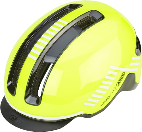 ABUS Urban Helm HUD-Y - mit magnetischem,aufladbarem LED-Rücklicht & Magnetverschluss - cooler Fahrradhelm für den Alltag - Damen und Herren - Gelb Glänzend,Größe S,Gelb (signal yellow),S (51-55 cm) von ABUS