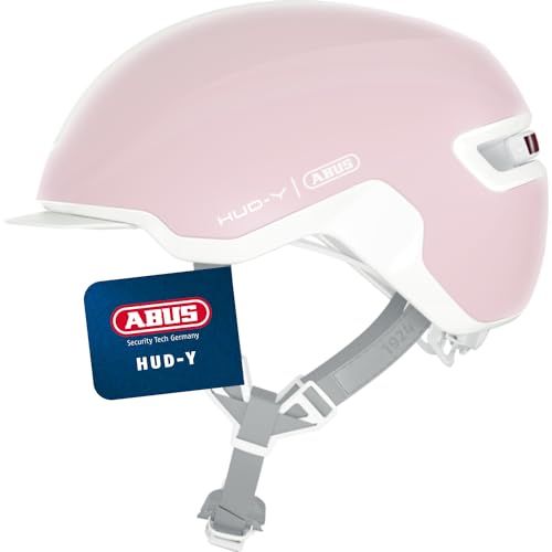 ABUS Urban Helm HUD-Y - mit magnetischem, aufladbarem LED-Rücklicht & Klickverschluss - cooler Fahrradhelm für den Alltag - für Damen und Herren - pure rose, Größe M von ABUS