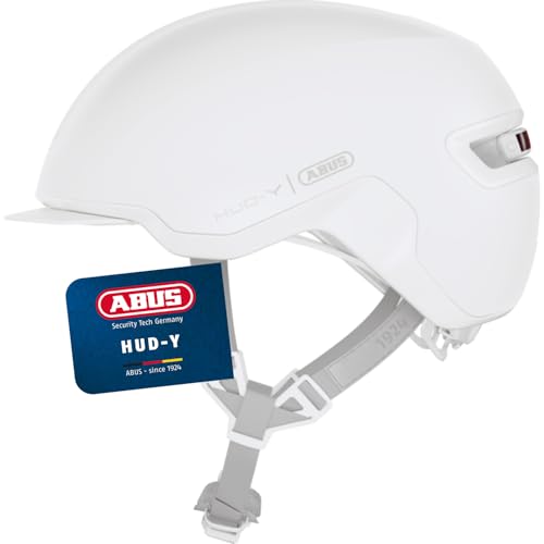ABUS Urban Helm HUD-Y - mit magnetischem, aufladbarem LED-Rücklicht & Magnetverschluss - Cooler Fahrradhelm für den Alltag - für Damen und Herren - Pure White, Größe M ABUS Urban Helm HUD-Y - mit magnetischem, aufladbarem LED-Rücklicht & Magnetverschluss - Cooler Fahrradhelm für den Alltag - für Damen und Herren - Pure White, Größe M von ABUS