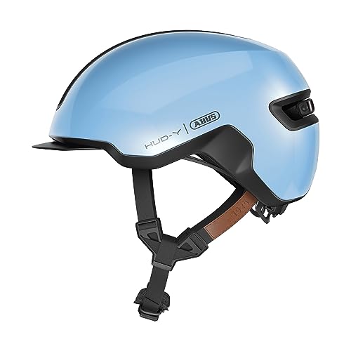 ABUS Urban Helm HUD-Y - mit magnetischem, aufladbarem LED-Rücklicht & Magnetverschluss - cooler Fahrradhelm für den Alltag - für Damen und Herren - Blau, Größe L von ABUS