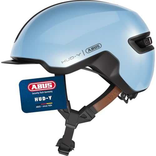 ABUS Urban Helm HUD-Y - mit magnetischem, aufladbarem LED-Rücklicht & Magnetverschluss - cooler Fahrradhelm für den Alltag - für Damen und Herren - Blau, Größe L von ABUS