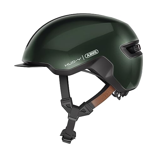 ABUS Urban Helm HUD-Y - mit magnetischem, aufladbarem LED-Rücklicht & Magnetverschluss - Cooler Fahrradhelm für den Alltag - für Damen und Herren - Grün, Größe M von ABUS