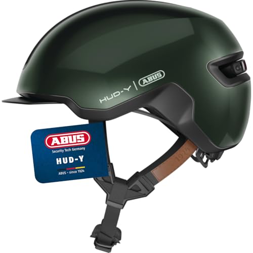 ABUS Urban Helm HUD-Y - mit magnetischem, aufladbarem LED-Rücklicht & Magnetverschluss - Cooler Fahrradhelm für den Alltag - für Damen und Herren - Grün, Größe S von ABUS