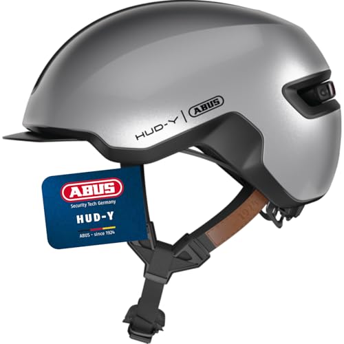 ABUS Urban Helm HUD-Y - mit magnetischem, aufladbarem LED-Rücklicht & Magnetverschluss - cooler Fahrradhelm für den Alltag - für Damen und Herren - Silber, Größe M ABUS Urban Helm HUD-Y - mit magnetischem, aufladbarem LED-Rücklicht & Magnetverschluss - cooler Fahrradhelm für den Alltag - für Damen und Herren - Silber, Größe M von ABUS