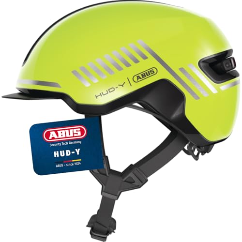 ABUS Urban Helm HUD-Y - mit magnetischem, aufladbarem LED-Rücklicht & Magnetverschluss - cooler Fahrradhelm für den Alltag - für Damen und Herren - Gelb Glänzend, Größe M von ABUS