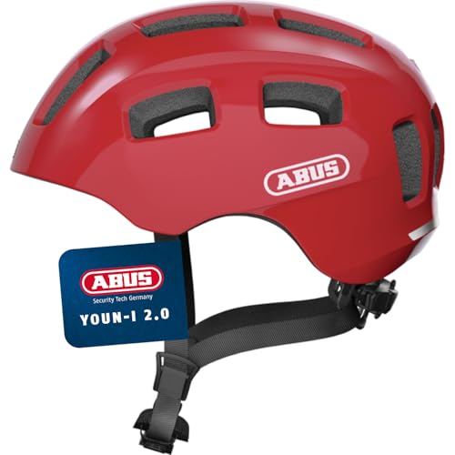 ABUS Fahrradhelm Youn-I 2.0 - mit Licht für Kinder, Jugendliche und junge Erwachsene - für Mädels und Jungs - Rot, Größe S von ABUS