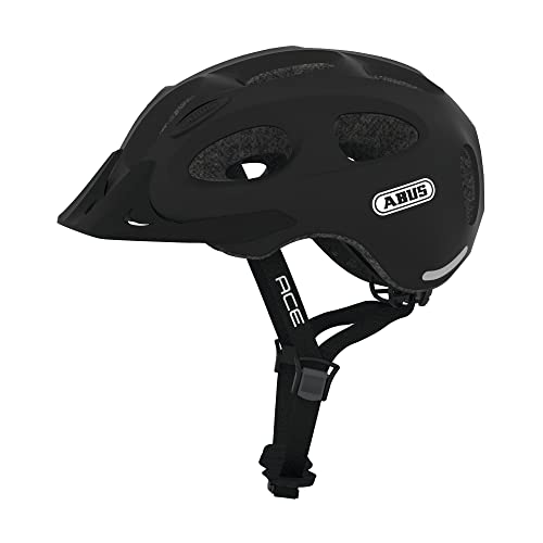 ABUS Stadthelm Youn-I ACE - mit integriertem LED-Rücklicht - Fahrradhelm für den Alltag - für Damen und Herren - Schwarz Matt, Größe L (56-61cm) von ABUS