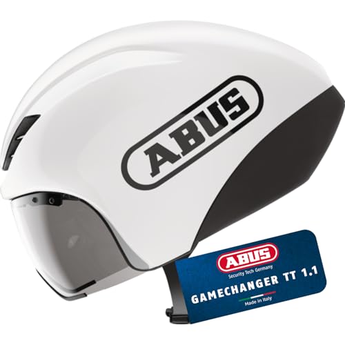 ABUS Zeitfahrhelm Gamechanger TT 1.1 - aerodynamischer Fahrradhelm für sportliches Fahren - Triathlon, Zeitfahren und Bahnradfahren - für Damen und Herren - Größe S, Weiß ABUS Zeitfahrhelm Gamechanger TT 1.1 - aerodynamischer Fahrradhelm für sportliches Fahren - Triathlon, Zeitfahren und Bahnradfahren - für Damen und Herren - Größe S, Weiß von ABUS