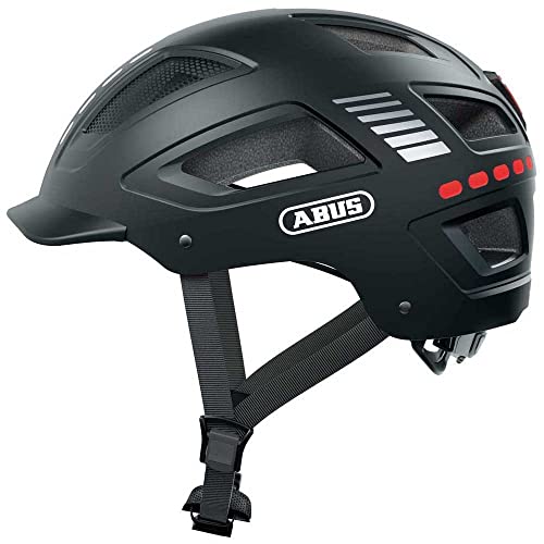 ABUS Fahrradhelm mit Licht - Hyban 2.0 LED - Vorder- und Rücklicht & robuste Hartschale - für Damen und Herren - Schwarz Matt, Größe L von ABUS