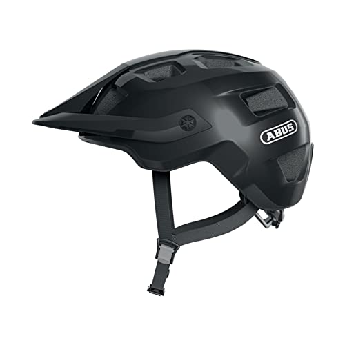 ABUS MTB-Helm MoTrip - robuster Fahrradhelm mit höhenverstellbarem Schirm für Mountainbiker - individuelle Passform - Unisex - Schwarz Glänzend, M von ABUS