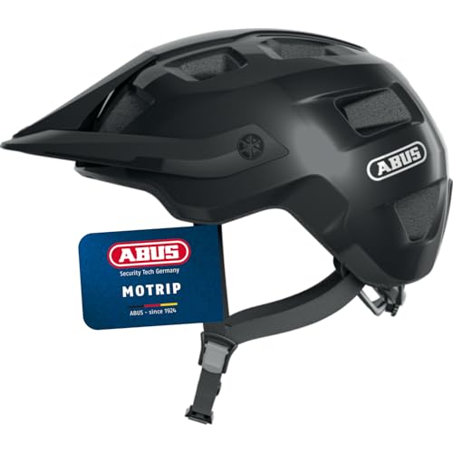 ABUS MTB-Helm MoTrip - robuster Fahrradhelm mit höhenverstellbarem Schirm für Mountainbiker - individuelle Passform - Unisex - Schwarz Glänzend, M von ABUS