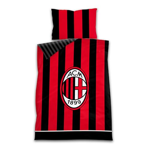 AC Milan Bettwäsche für französisches Bett, 200 x 150 cm + Kissenbezug 80 x 50 cm, 100% Baumwolle, offizielles Produkt von AC Milan