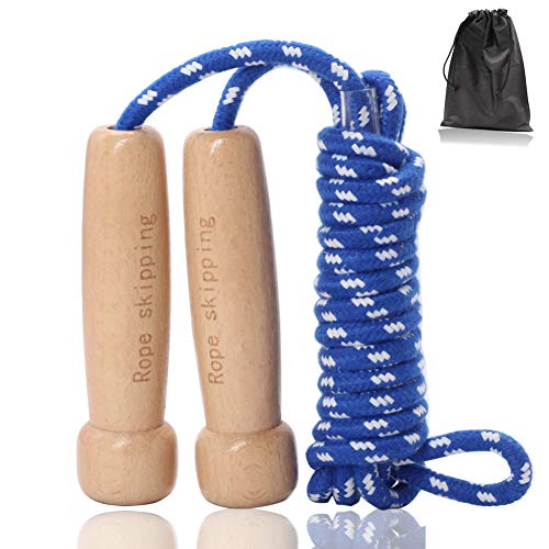 Springseil Erwachsener, Verstellbares Baumwoll Seilspringen mit Natürlichem Holzgriff Speed Jump Rope für Fettverbrennung & springen Übung & Fitness - 300CM / 9.8FT von ACEONE