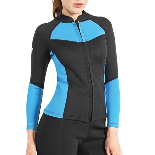 Damen Langarm Neoprenanzüge 1,5 mm Neopren-Oberteile Rash Guard Wassersportjacke für Surfen, Tauchen, Fitness (Color : Blue, Size : XL) von ACKNVHRO