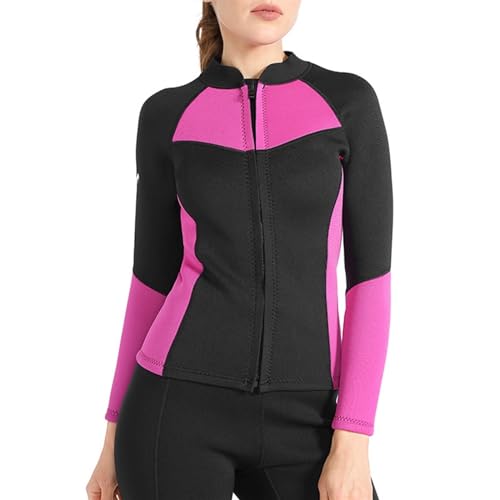 Damen Langarm Neoprenanzüge 1,5 mm Neopren-Oberteile Rash Guard Wassersportjacke für Surfen, Tauchen, Fitness (Color : Pink, Size : S) von ACKNVHRO