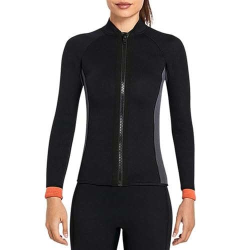 Frauen 3MM Neoprenanzug Top Jacke Neopren Winddicht Warmes Taucherhemd Für Wasser-Aquaerobic, Tauchen In Kaltem Wasser (Color : Schwarz, Size : L) von ACKNVHRO
