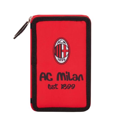 AC Milan - Federmäppchen mit 3 Fächern und Materialien im Inneren, Stifthalter, Bleistifte aus Polyester, Rot AC Milan - Federmäppchen mit 3 Fächern und Materialien im Inneren, Stifthalter, Bleistifte aus Polyester, Rot von AC Milan