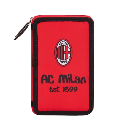 AC Milan - Federmäppchen mit 3 Fächern und Materialien im Inneren, Stifthalter, Bleistifte aus Polyester, Rot von AC Milan