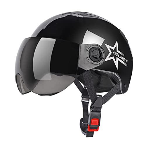 ACMEDE Jethelme Rollerhelm Sturzhelm Chopper Helm mit Visier Sonnenblende für Damen Herren Kinder Jethelm Roller Helm Kids Scooter Helm Schwarz, 54-62CM von ACMEDE