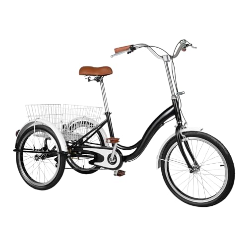 ACROSSPART Dreirad für Erwachsene 20 Zoll Räder Fahrrad 3 Rad Dreirad mit Einkaufskorb Hochwertiger Stahlrahmen Dreirad Erwachsene Dreirad für Outdoor Sportarten Einkaufsfahrräder von ACROSSPART