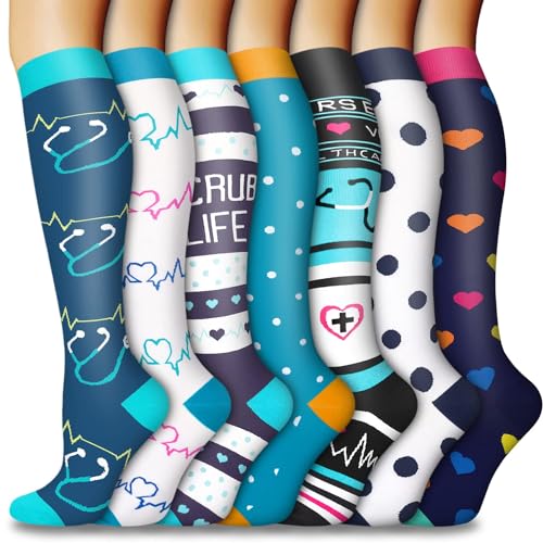 ACTINPUT 7 Paar Kompressionsstrümpfe Damen und Herren, Kompressionssocken Stützstrümpfe Compression Socks Laufstrümpfe Kompression für Flug,Sport,Reisen, Radsport, krankenschwester von ACTINPUT