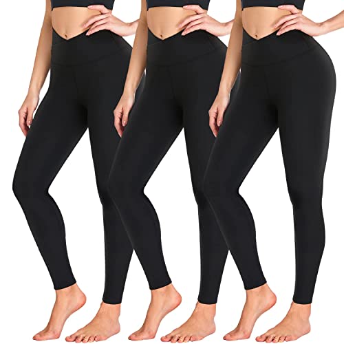 ACTINPUT Leggings Damen High Waist Leggins Blickdicht Schwarz Sportleggings Lang Elastische Yogahose Laufhose Trainingshosen Für Sport Gym Yoga(3er Pack - Schwarz,S-M) von ACTINPUT