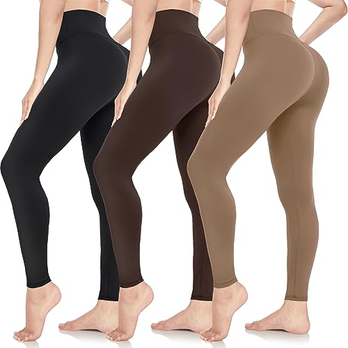 ACTINPUT Leggings Damen High Waist Leggins Blickdicht Schwarz Sportleggings Lang Elastische Yogahose Laufhose Trainingshosen Für Sport Gym Yoga (3er Pack - Schwarz/Dunkekaffee/Mokka, S-M) von ACTINPUT