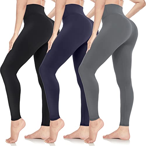 ACTINPUT Leggings Damen High Waist Leggins Blickdicht Schwarz Sportleggings Lang Elastische Yogahose Laufhose Trainingshosen Für Sport Gym Yoga (3er Pack - Schwarz/Dunkelgrau/Navy, XXL) von ACTINPUT