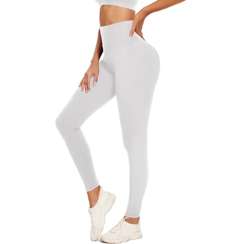 ACTINPUT Leggings Damen High Waist Sport Leggings Blickdicht Elastisch Yogahose Sporthose Laufhose für Sport Gym Fitness(Weiß,L-XL) von ACTINPUT