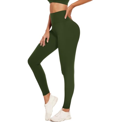 ACTINPUT Leggings Damen High Waist Sport Leggings Blickdicht Elastisch Yogahose Sporthose Laufhose für Sport Gym Fitness(Grün,L-XL) von ACTINPUT