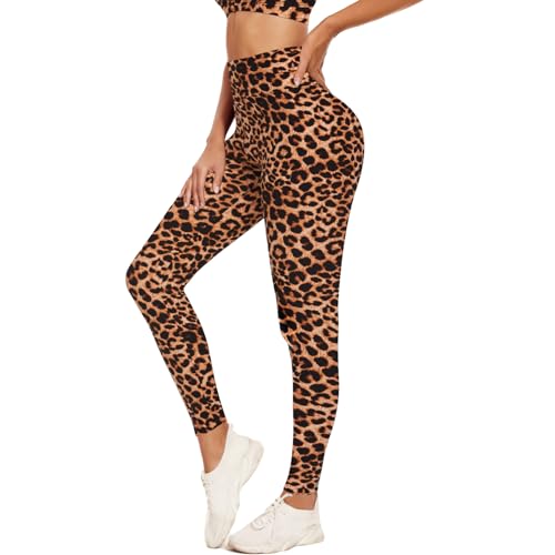 ACTINPUT Leggings Damen High Waist Sport Leggings Blickdicht Elastisch Yogahose Sporthose Laufhose für Sport Gym Fitness(Leopard,L-XL) von ACTINPUT