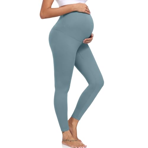ACTINPUT Umstandsleggings Damen Blickdicht High Waist Umstandshose Elastisch Schwangerschaftsleggings Umstandsmode Leggings for Schwangerschaft(See Blau,S) von ACTINPUT