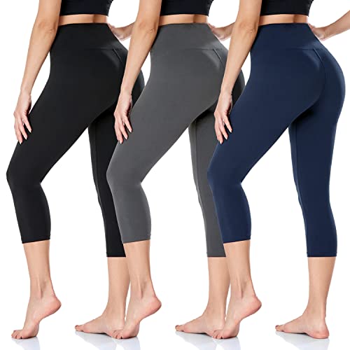 ACTINPUT Capri Leggings Damen 3/4 Caprihose High Waist Schwarz Sport Leggins Elastische Blickdicht Yogahose Sporthose Laufhose Sommer Große Größen Leggings (S-M, Schwarz/Dunkelgrau/Navy) von ACTINPUT