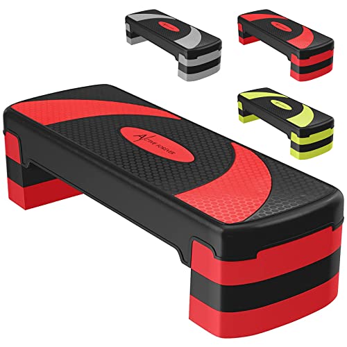 ACTIVE FOREVER Stepper für Übung 3-Stufen, Aerobic Stepper Board und 3 höhenverstellbar 10cm/15cm/20cm, rutschfeste Fitness Stepper Ausrüstung für Übung Workout Home Office, 78×30 cm (Schwarz Rot) von ACTIVE FOREVER