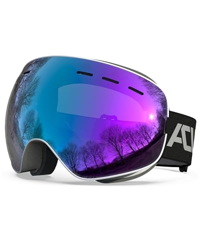 ACURE Skibrille für Damen Herren Kinder, Brillenträger Snowboard Brille Verspiegelt, UV-Schutz Kompatibler Helm Anti Fog Snowboardbrille (Blau, L) von ACURE