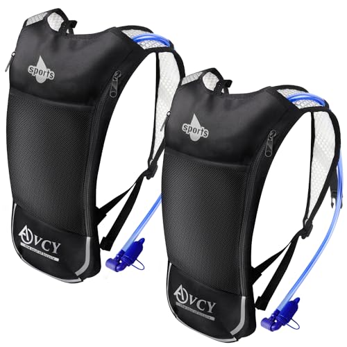 ACVCY 2er-Pack Trinkrucksack mit 2L Trinkblase, leicht, atmungsaktiv, Wasserrucksack mit 3 Lagentaschen, verstärkte Schultergurte für Wandern, Laufen, Radfahren, Hellgrau von ACVCY