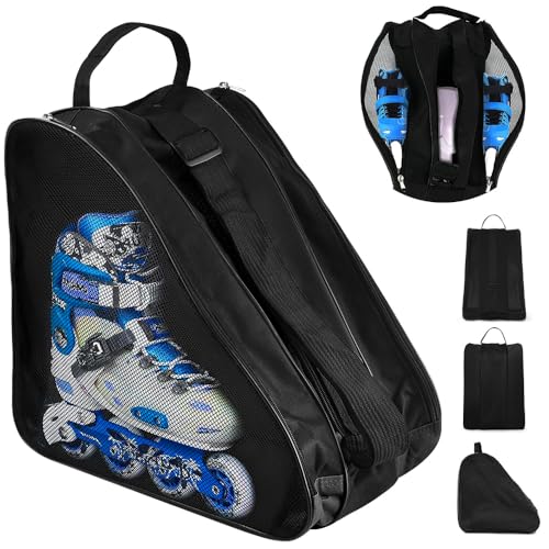 ADERTOS Rollschuh-Tasche, Unisex, Schlittschuh-Tasche, Oxford-Tuch, atmungsaktive Inline-Skates, Tragetasche, Triangel-Skate-Schuhtasche mit verstellbarem Schultergurt, für Damen und Herren, Schwarz von ADERTOS