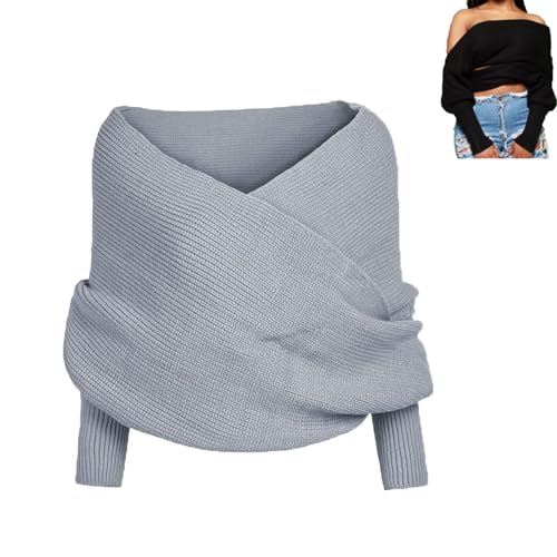 ADFUGE 2024 Knitted Scarf with Sleeves for Women, Sweater Scarf with Sleeves, Fall Winter Warm Knit Shawl Scarf Wrap (Gray) von ADFUGE