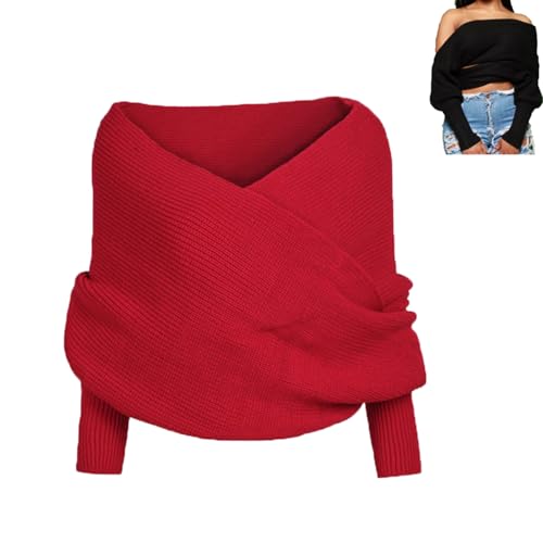 ADFUGE 2024 Knitted Scarf with Sleeves for Women, Sweater Scarf with Sleeves, Fall Winter Warm Knit Shawl Scarf Wrap (Red) von ADFUGE