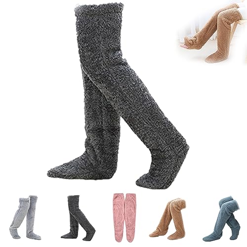 ADFUGE Crochella Socks, Over Knee High Fuzzy Socks Warm Winter Furry Long Leg Warmers, Crochella Sock Slippers for Women (Dark Gray) von ADFUGE