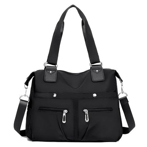 ADFUGE Langrents Nylon Tote Bag,Langrents Large Capacity Waterproof Multi Pocket Shoulder Bag,Nylon Shoulder Bag for Women (Black) von ADFUGE