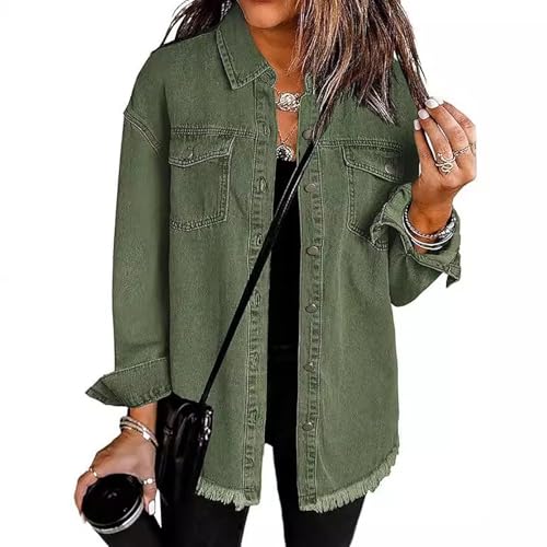 ADFUGE The Beauty North Denim Jacket, Thebeautynorth Trendy Jean Jacket Women's Casual Denim Button down Distressed Jacket (Green,L) von ADFUGE