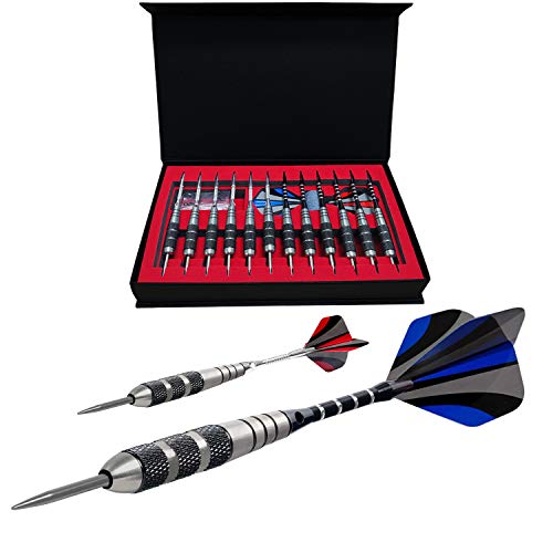 ADKX Dartpfeile mit Stahlspitze, 12 Stück, mit rutschfestem Eisen-Schaft, Aluminium Dart-Schäfte und Flights + Dartschärfer + Geschenk-Box, Unisex-Kinder, schwarz, Medium ADKX Dartpfeile mit Stahlspitze, 12 Stück, mit rutschfestem Eisen-Schaft, Aluminium Dart-Schäfte und Flights + Dartschärfer + Geschenk-Box, Unisex-Kinder, schwarz, Medium von ADKX