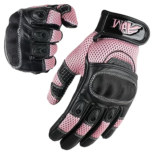 ADM Motorradhandschuhe Leder Damen Frauen CE Geprüft Zertifiziert Taktile Touchscreen Handschuhe Berührung Scooter Motorroller Handschuhe Sommer Jede Jahreszeit, Ref 9001, Rosa Größe M von ADM