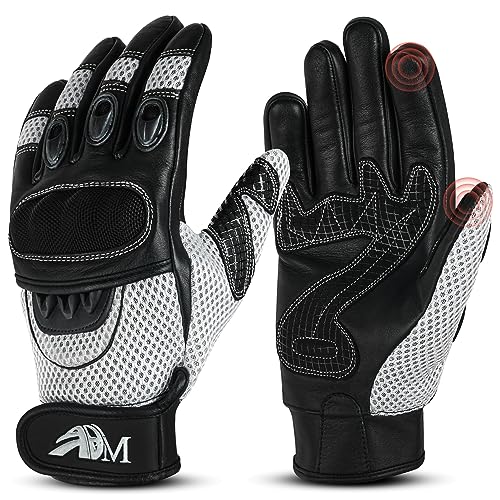 ADM Motorradhandschuhe Leder Herren Männer CE Geprüft Zertifiziert Taktile Touchscreen Handschuhe Scooter Motorroller Handschuhe Sommer Jede Jahreszeit Atmungsaktiv, Ref 9001, Weiß Größe L ADM Motorradhandschuhe Leder Herren Männer CE Geprüft Zertifiziert Taktile Touchscreen Handschuhe Scooter Motorroller Handschuhe Sommer Jede Jahreszeit Atmungsaktiv, Ref 9001, Weiß Größe L von ADM